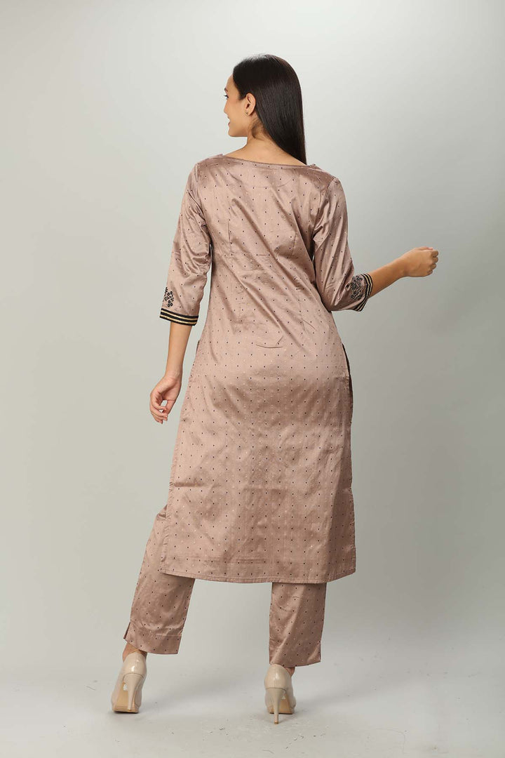 Dusty Brown Silk A line Ensemble Kurti