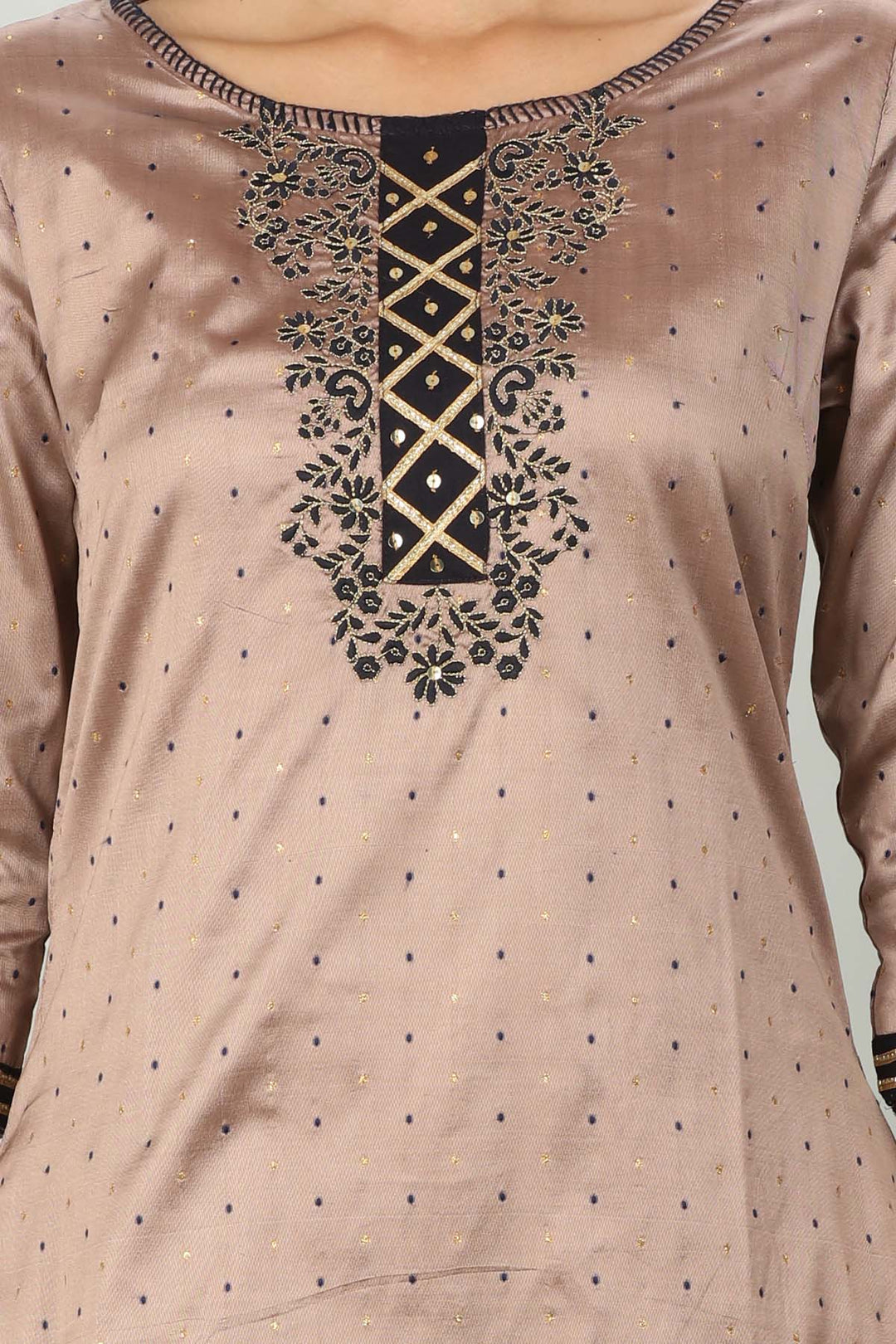 Dusty Brown Silk A line Ensemble Kurti