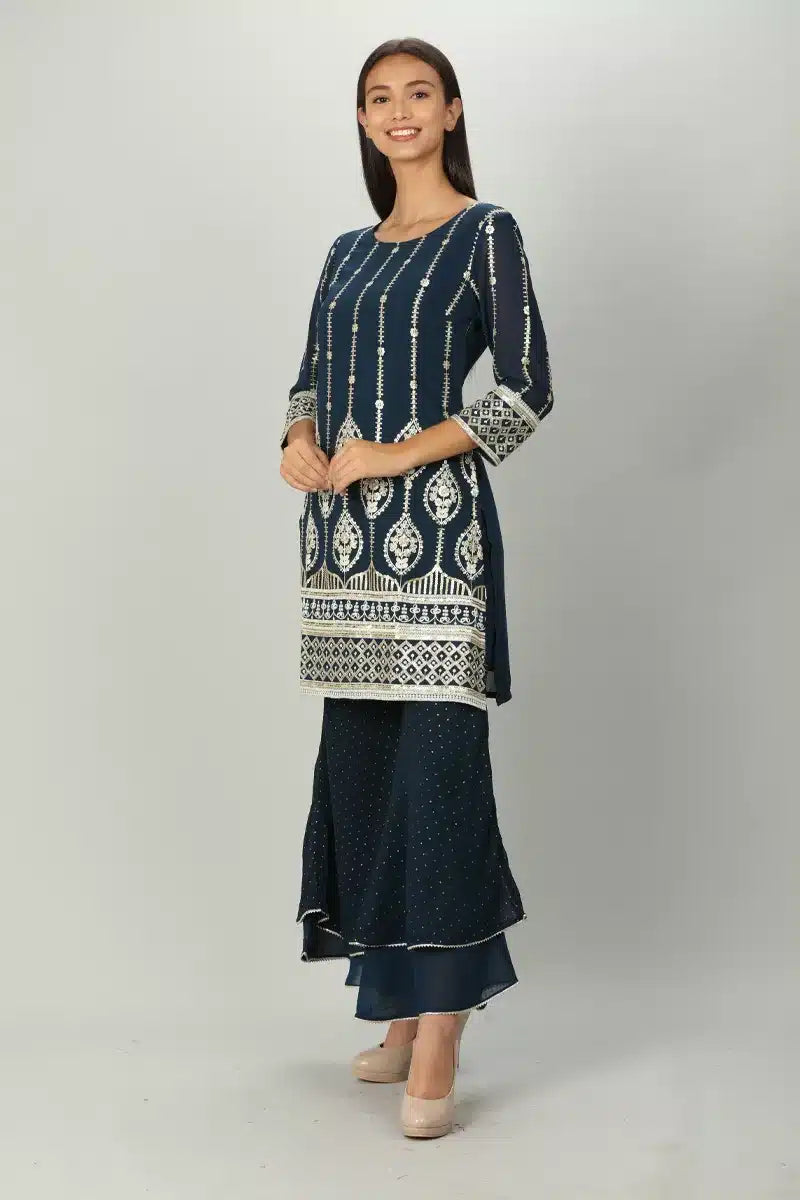 Blue Embroider Embellished Short kurti