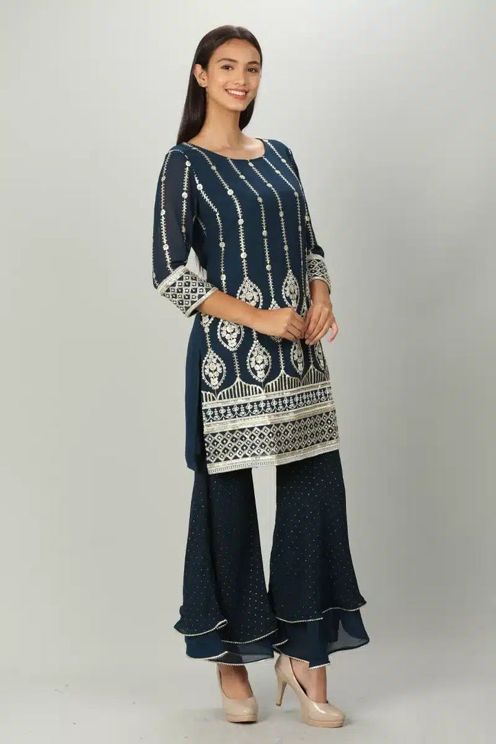Blue Embroider Embellished Short kurti