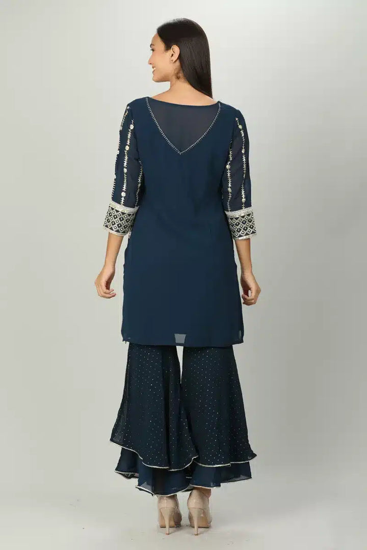 Blue Embroider Embellished Short kurti
