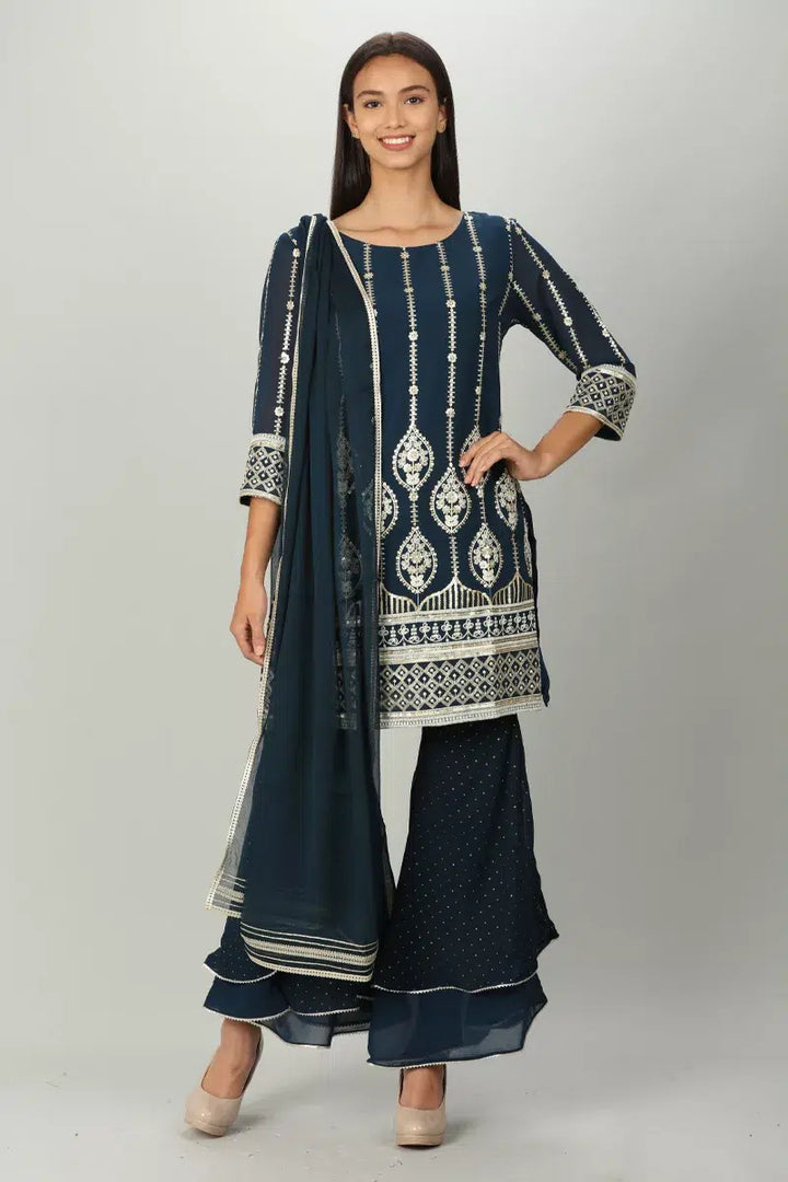 Blue Embroider Embellished Short kurti