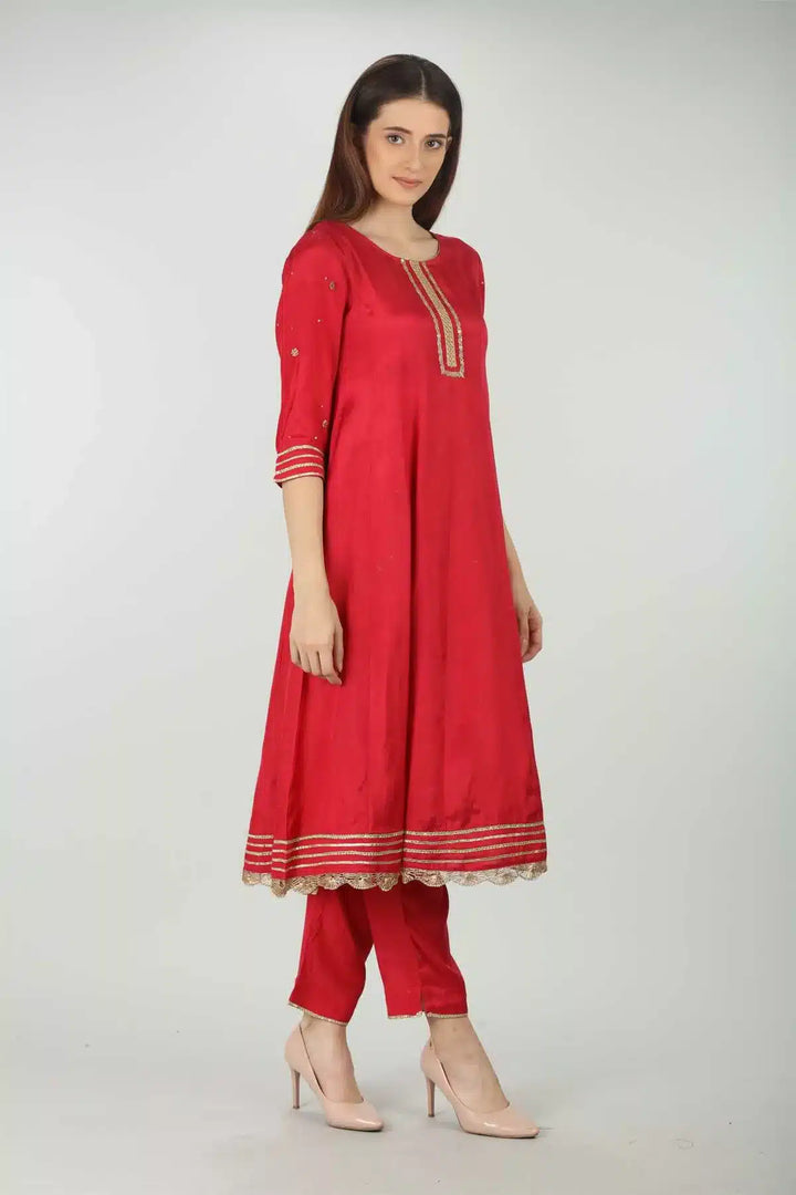 Red Embellished Kurti  (A- Line)