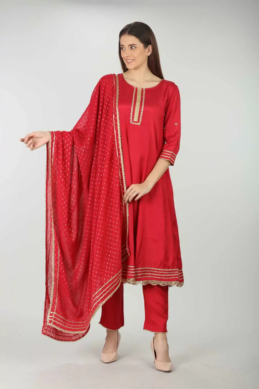 Red Embellished Kurti  (A- Line)