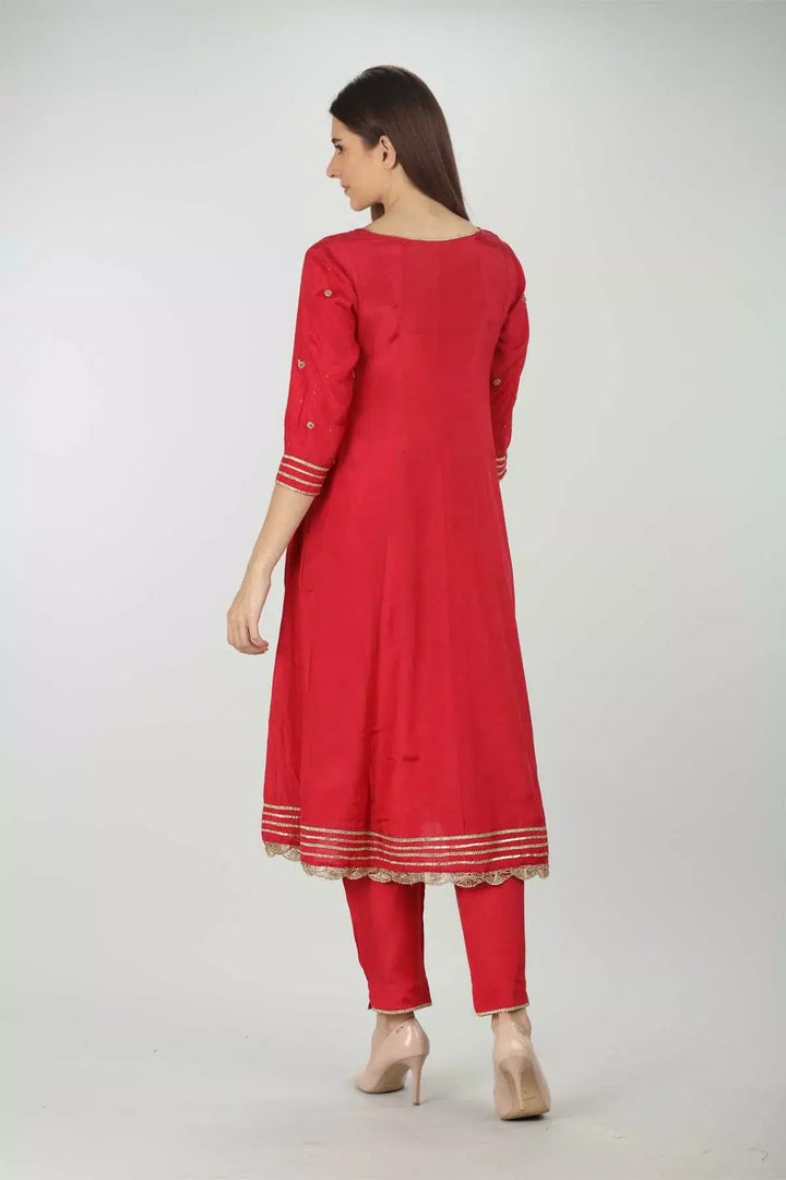 Red Embellished Kurti  (A- Line)