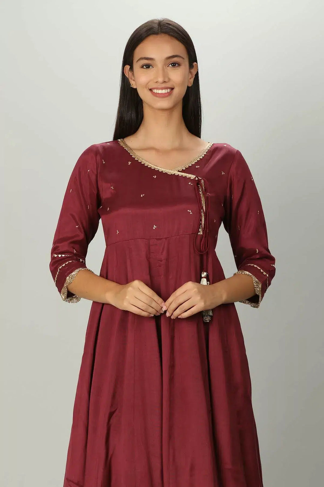 Wine colour Embellished Angrakha Kurti