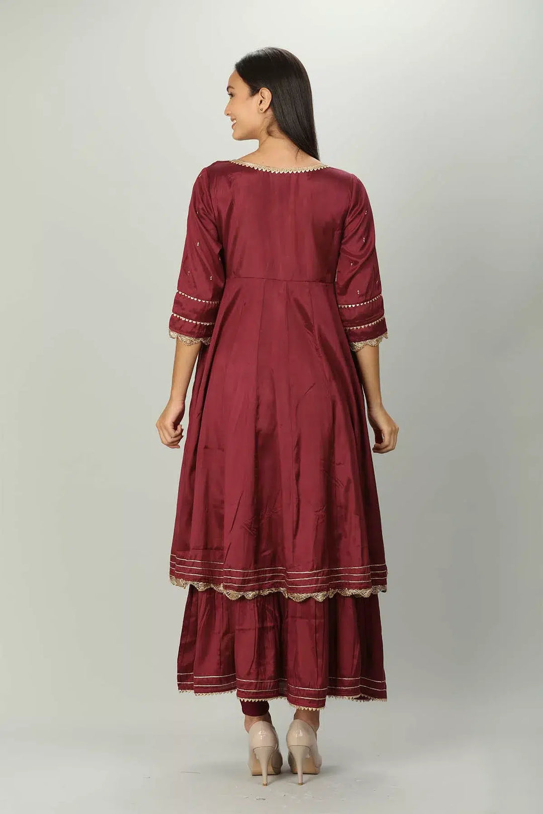 Wine colour Embellished Angrakha Kurti