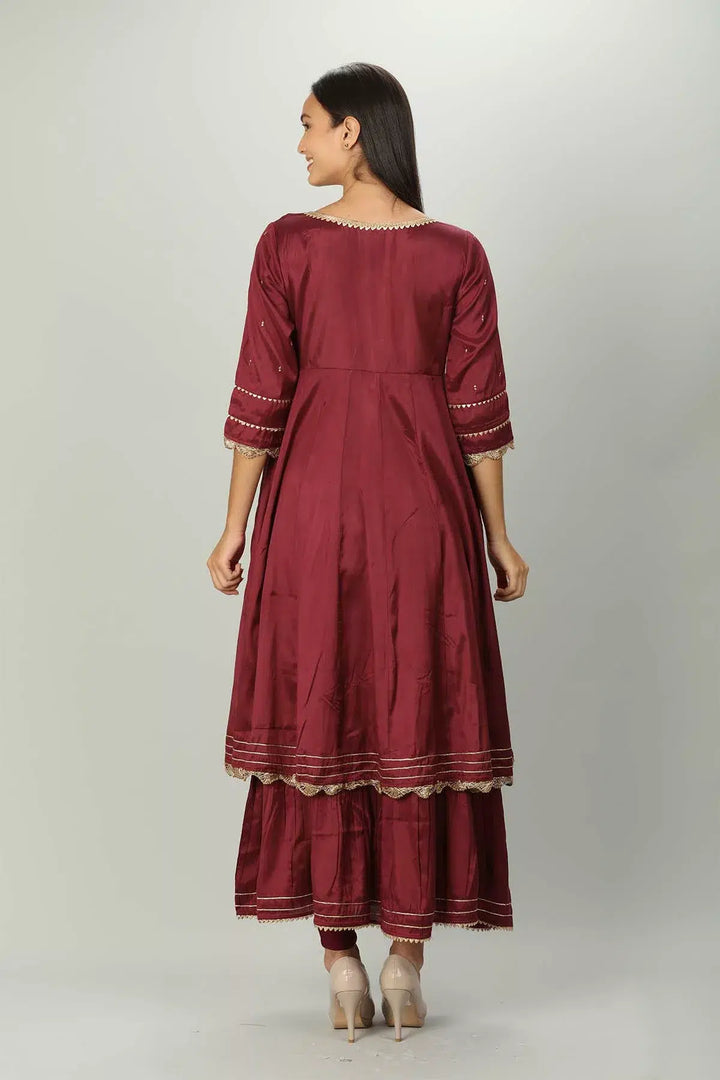 Wine colour Embellished Angrakha Kurti