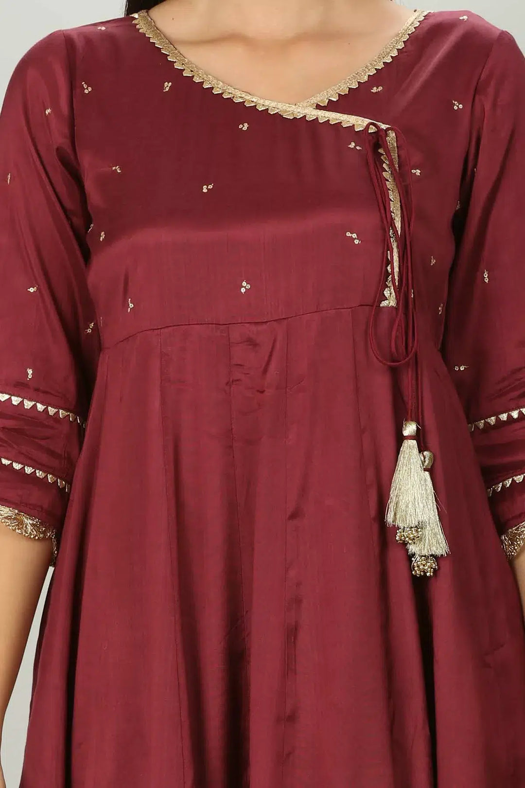 Wine colour Embellished Angrakha Kurti