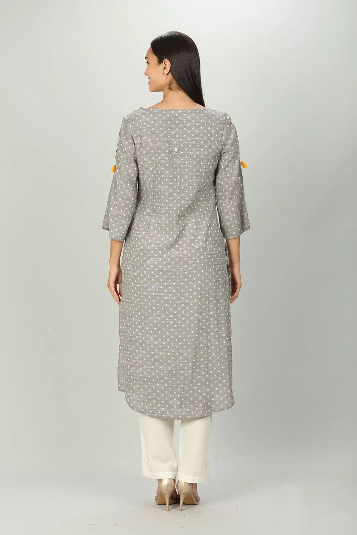 Grey Slub Textured Embriodered Kurti