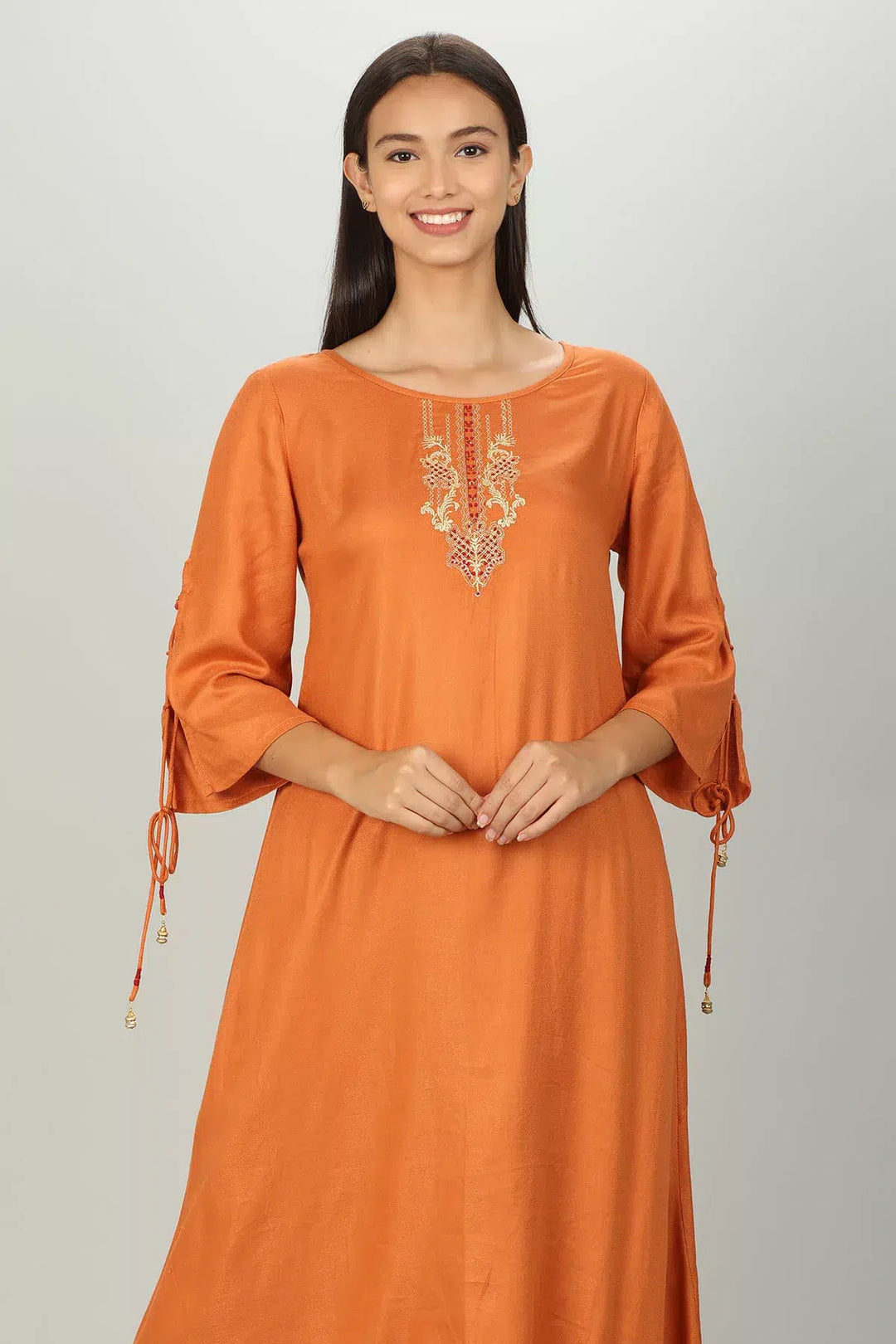 Orange Embellished Aline Kurti