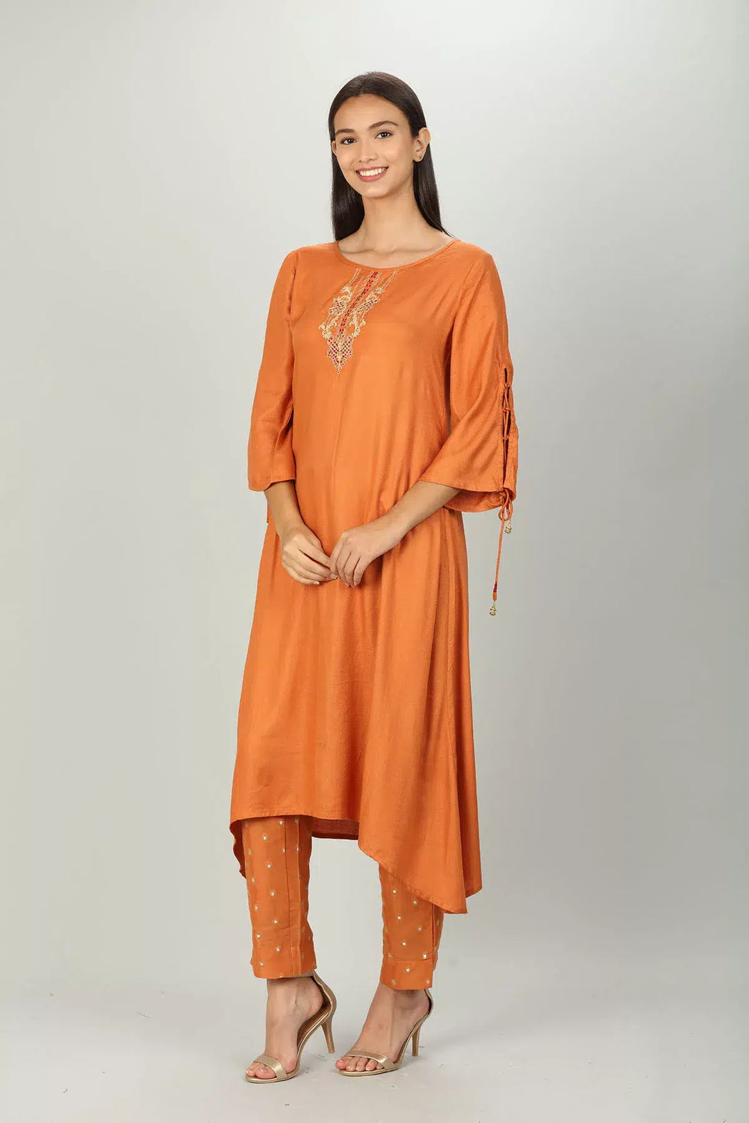 Orange Embellished Aline Kurti