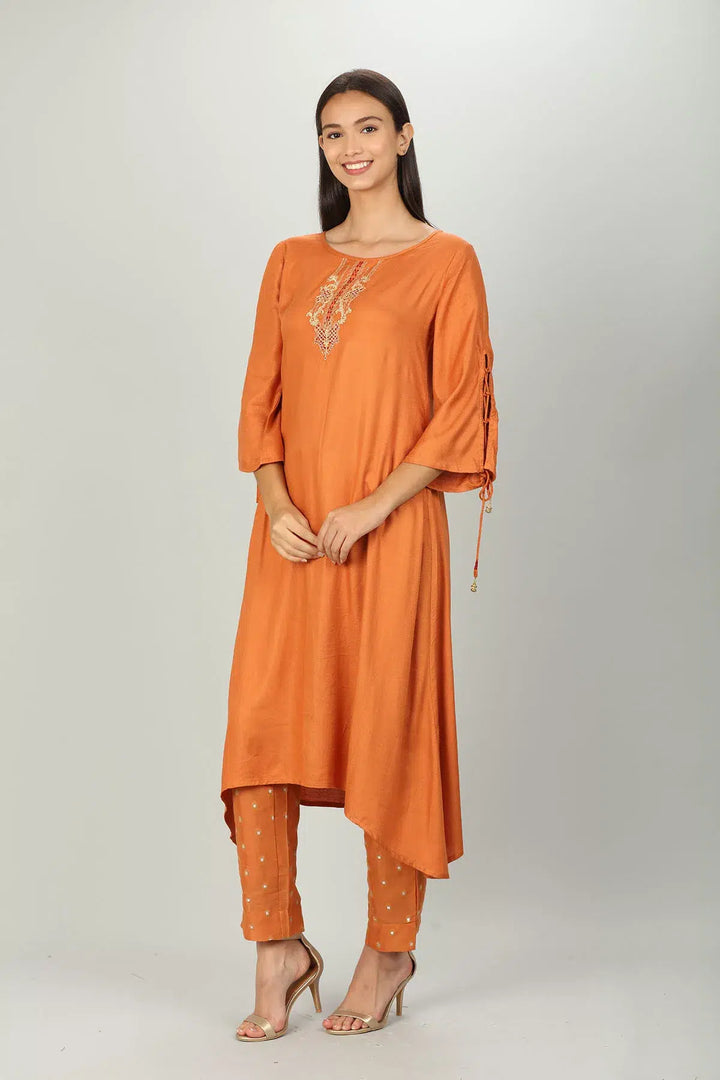 Orange Embellished Aline Kurti