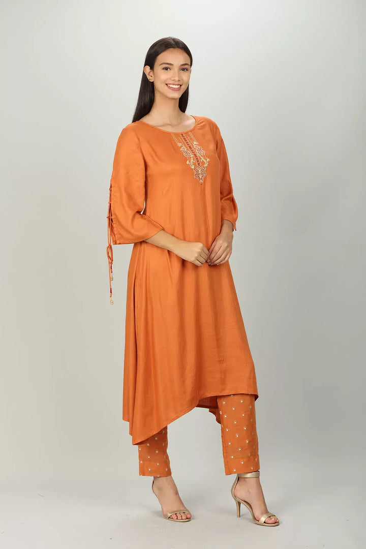 Orange Embellished Aline Kurti