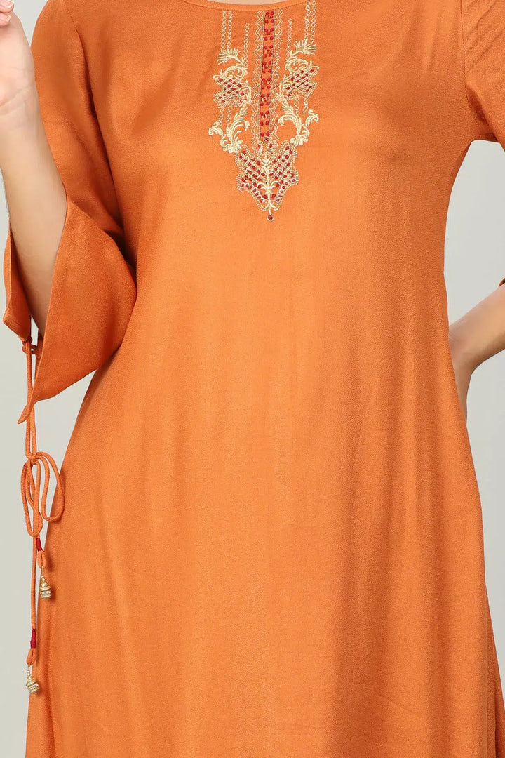 Orange Embellished Aline Kurti