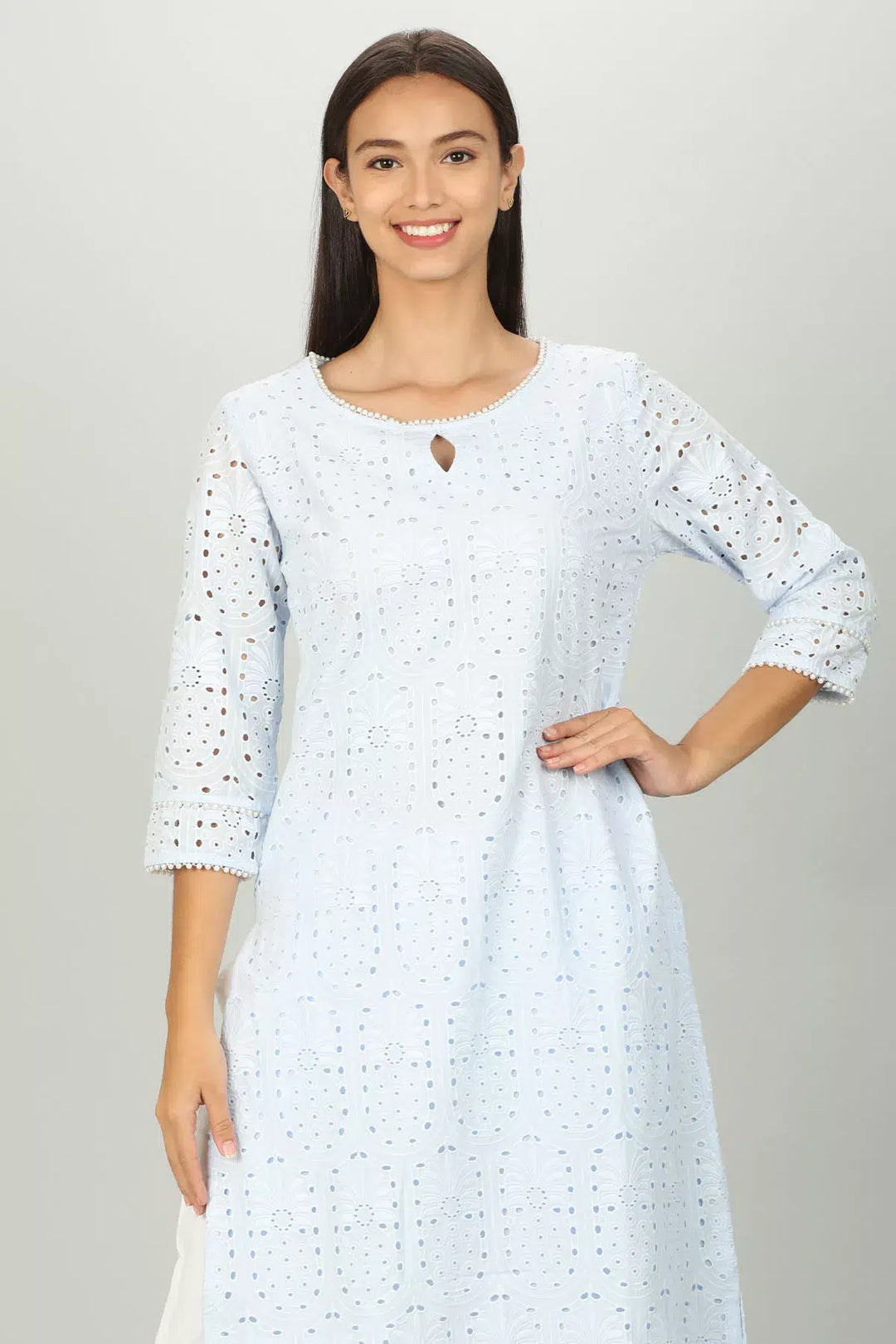Blue cotton Key hole neck Kurti