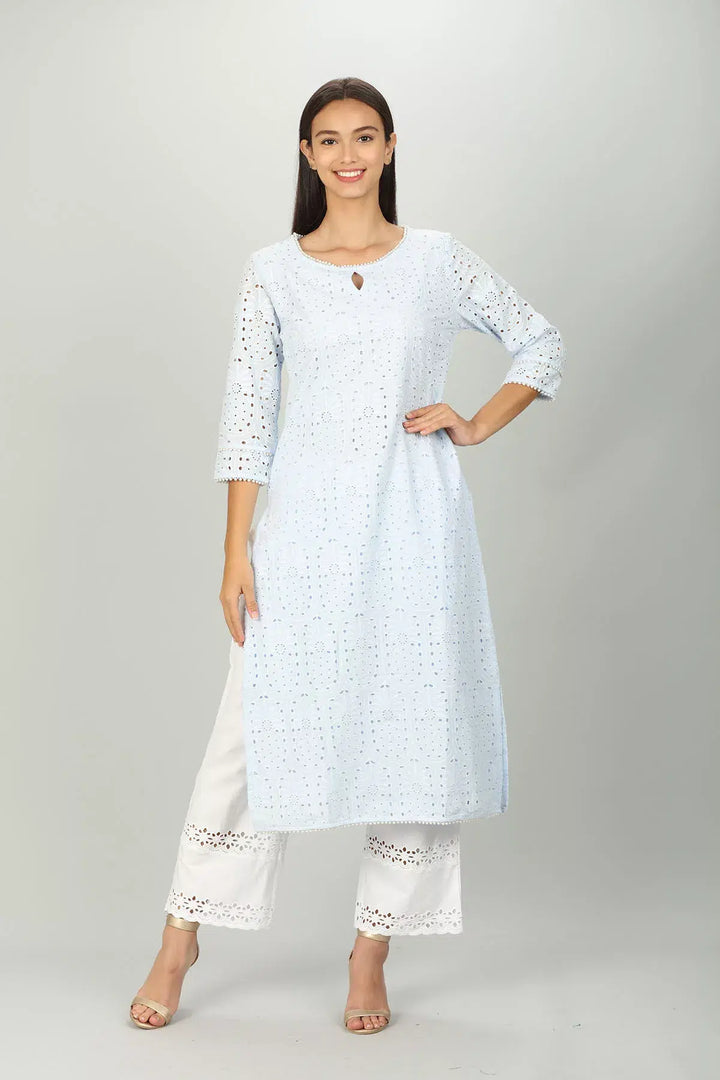 Blue cotton Key hole neck Kurti