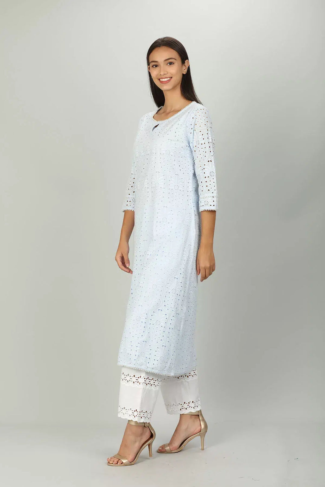 Blue cotton Key hole neck Kurti