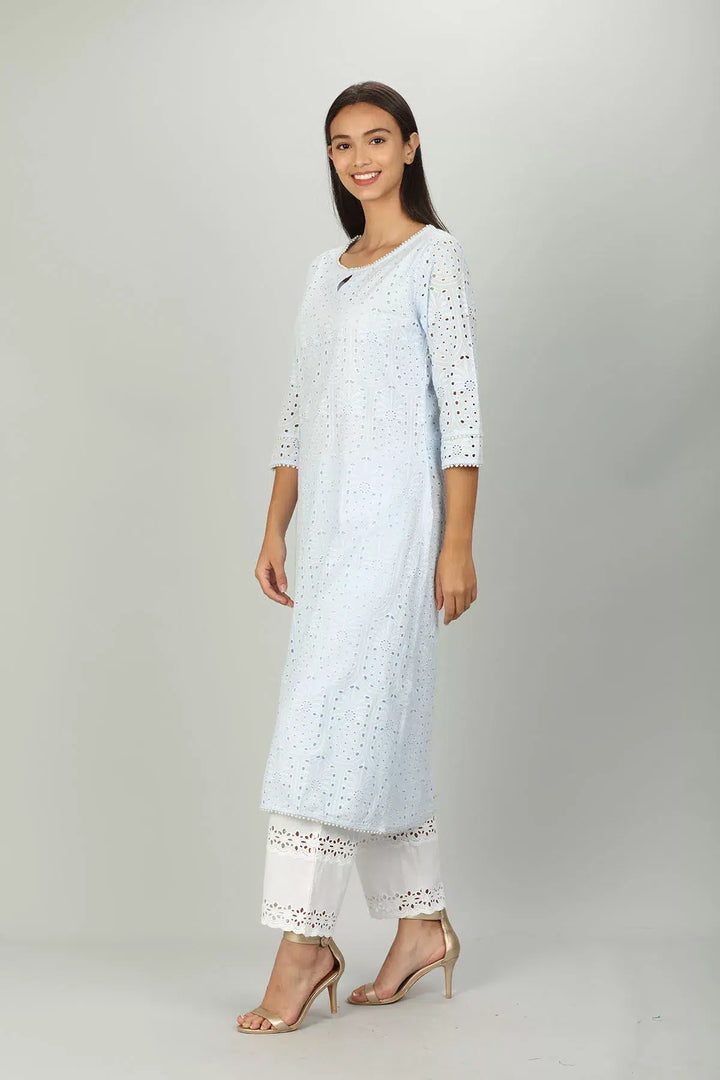 Blue cotton Key hole neck Kurti