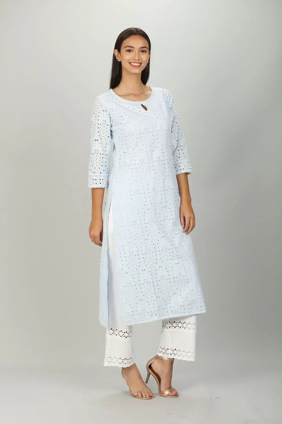 Blue cotton Key hole neck Kurti