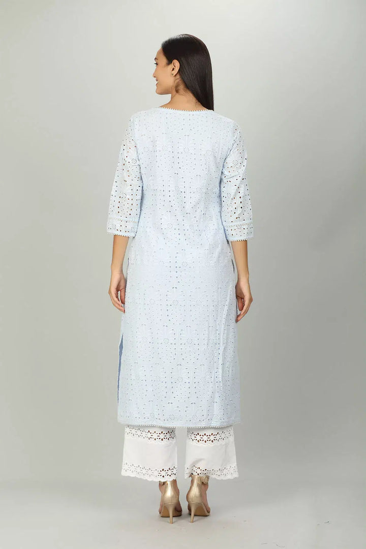 Blue cotton Key hole neck Kurti