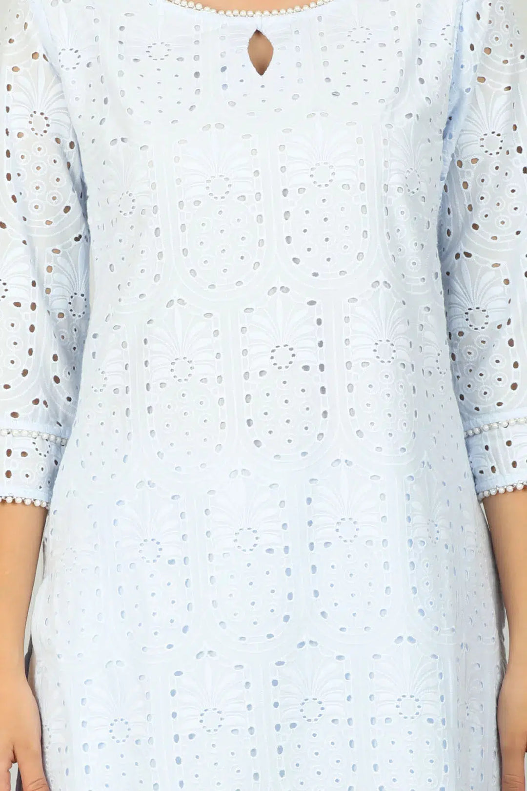 Blue cotton Key hole neck Kurti