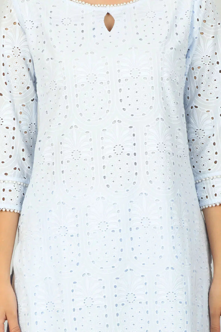 Blue cotton Key hole neck Kurti