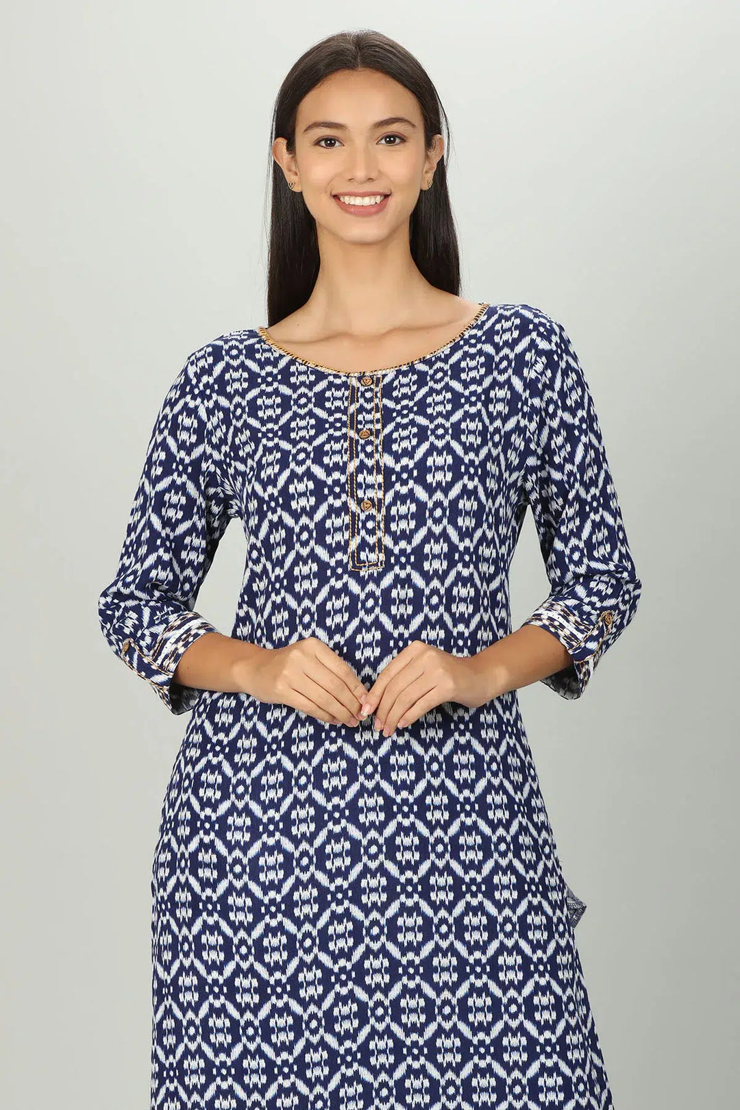 Blue block Print Aline Kurti
