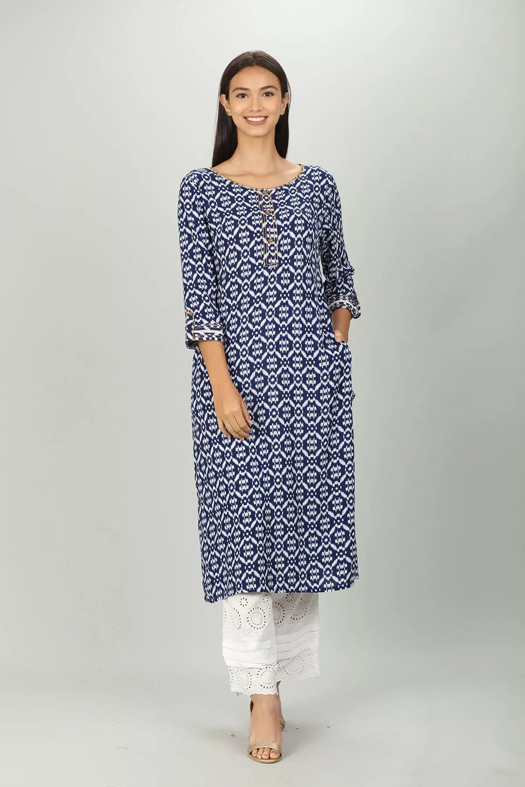 Blue block Print Aline Kurti