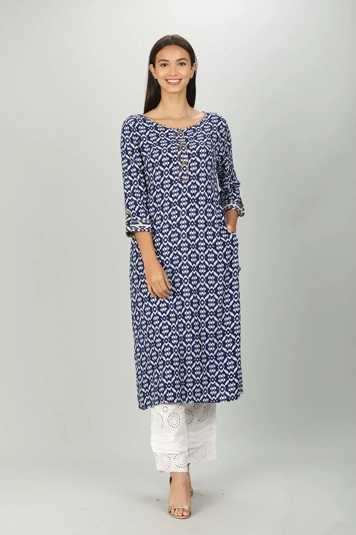 Blue block Print Aline Kurti