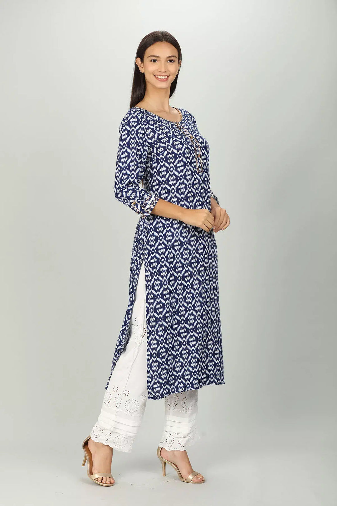 Blue block Print Aline Kurti