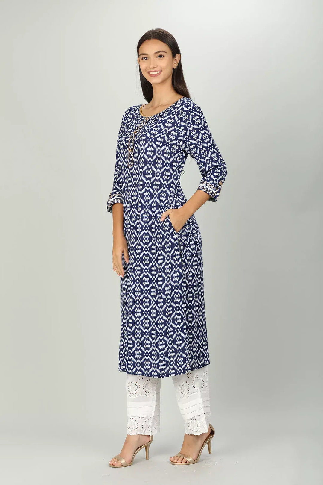 Blue block Print Aline Kurti