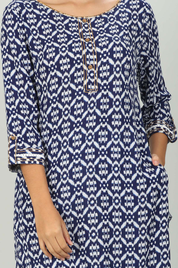 Blue block Print Aline Kurti