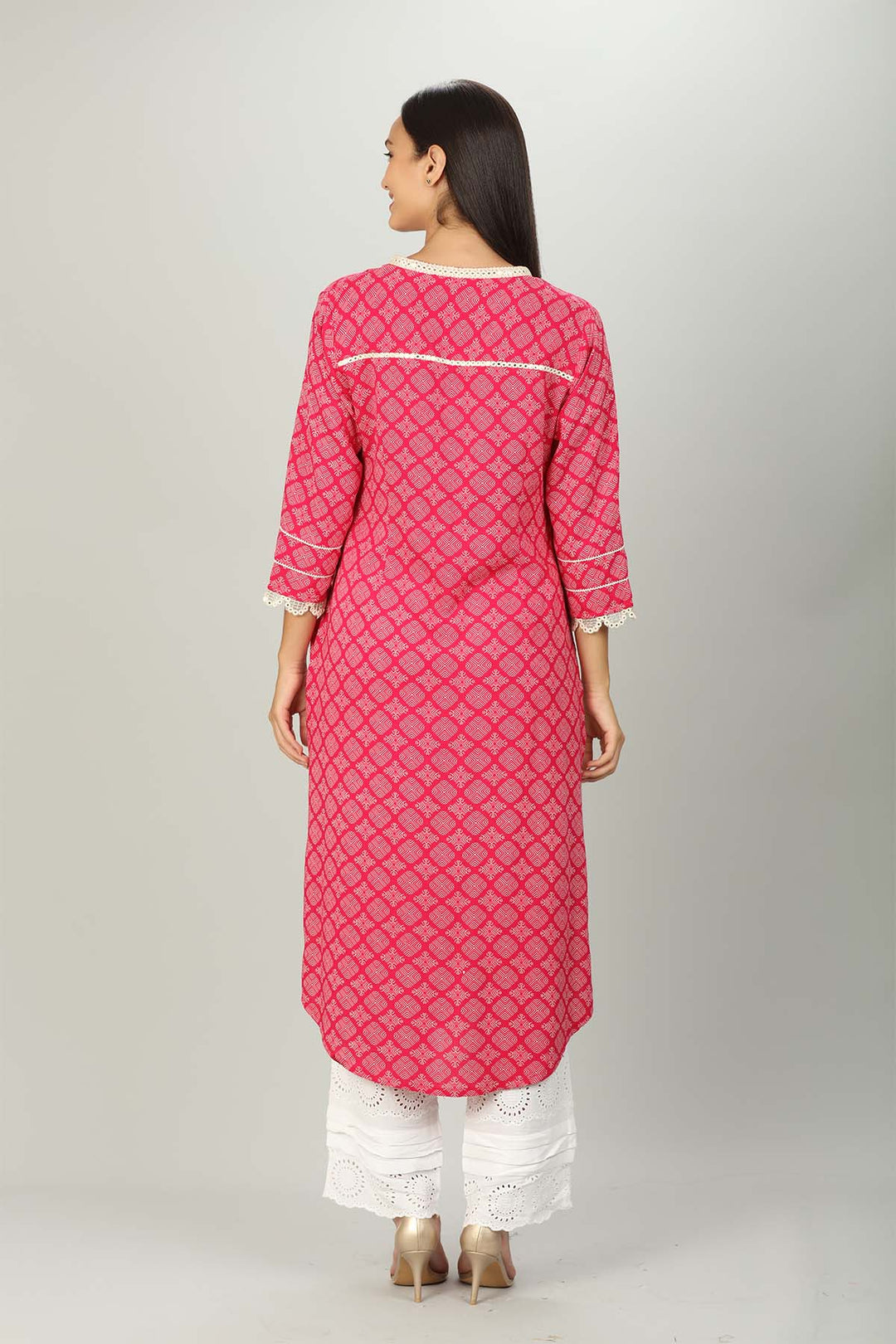 Pink Printed v Neck Kurti