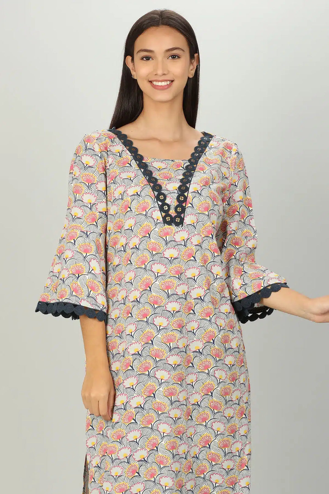 Light Pink Printed Straight Cut Kurti