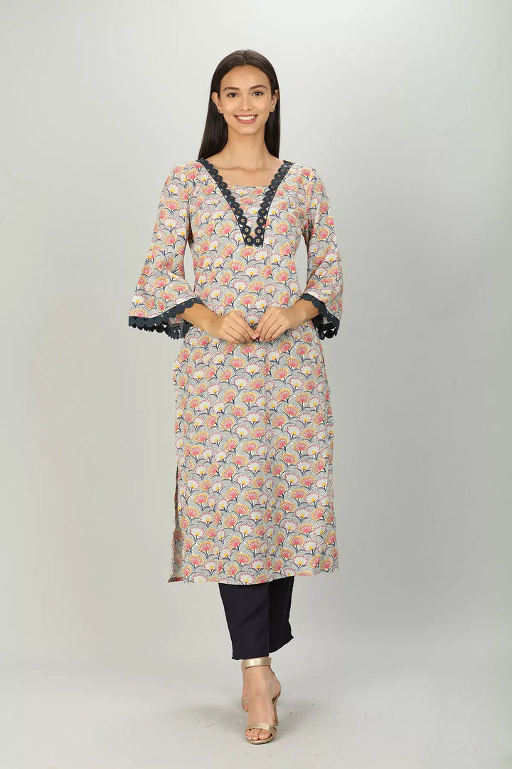 Light Pink Printed Straight Cut Kurti