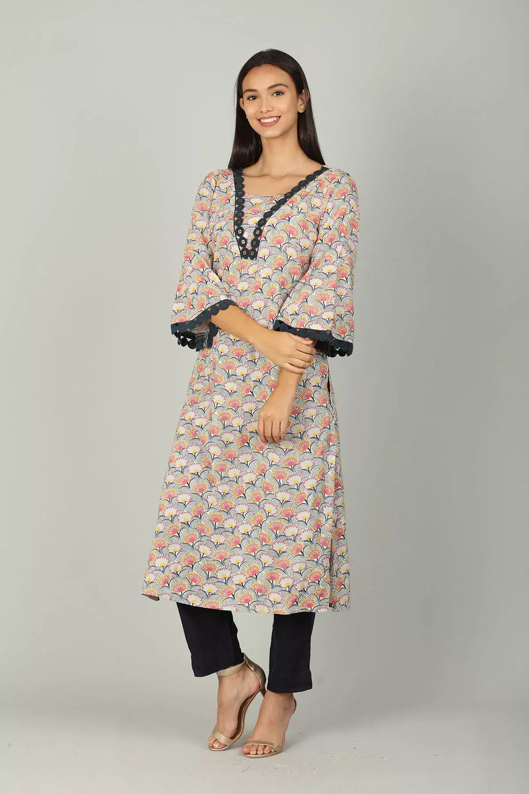 Light Pink Printed Straight Cut Kurti