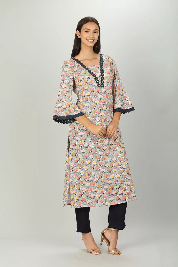 Light Pink Printed Straight Cut Kurti