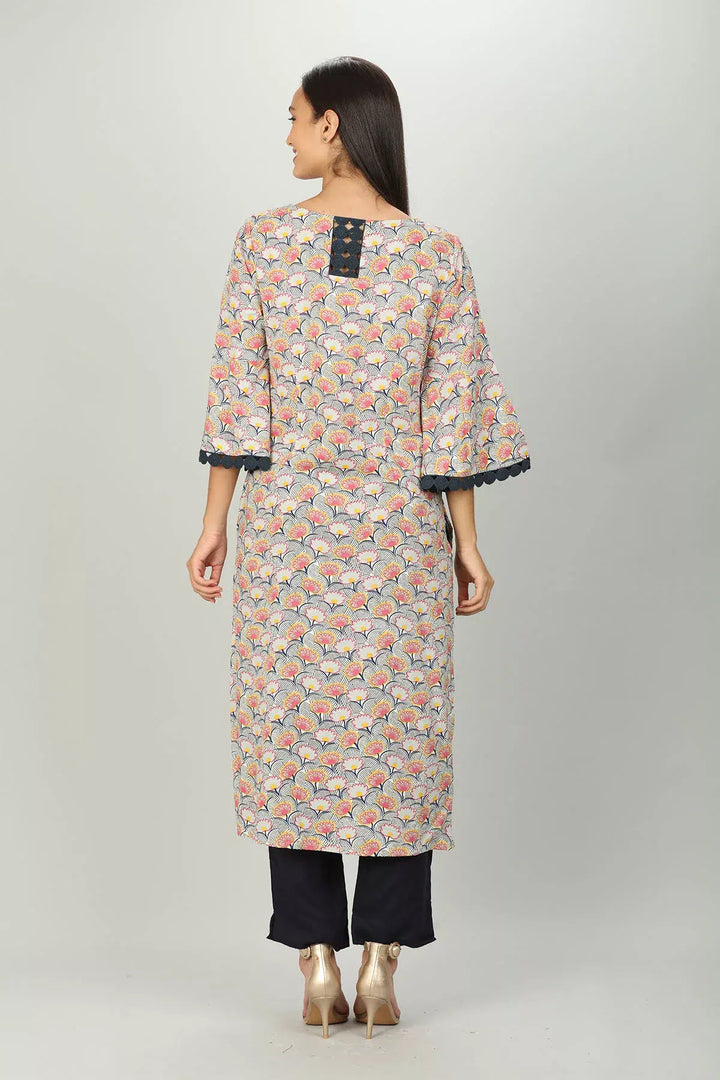 Light Pink Printed Straight Cut Kurti