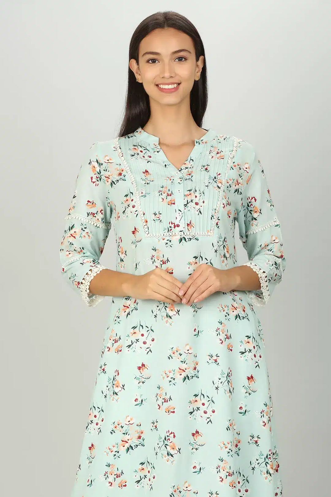 Mint Green Floral Print Aline Kurti
