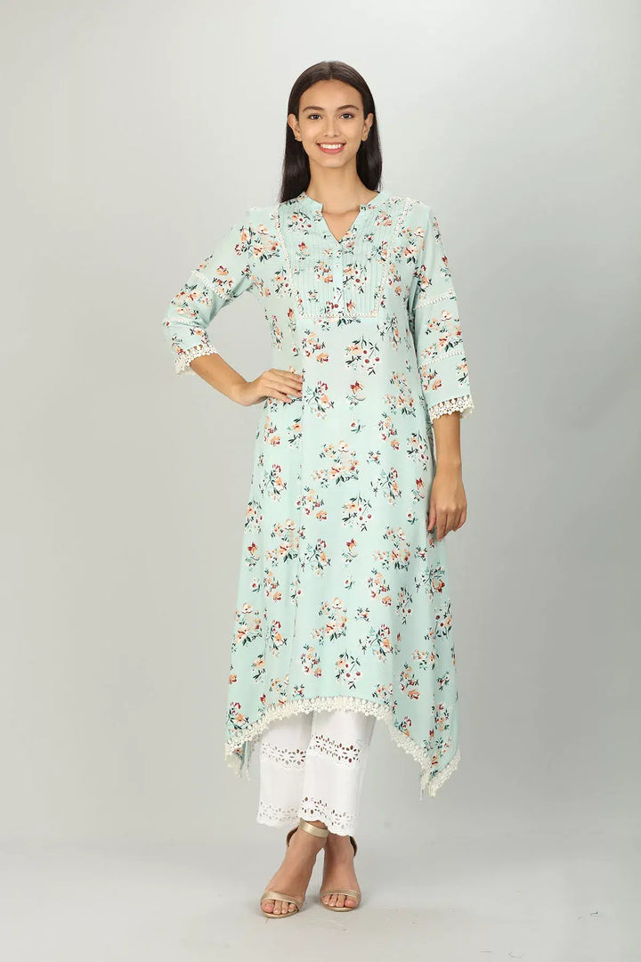 Mint Green Floral Print Aline Kurti