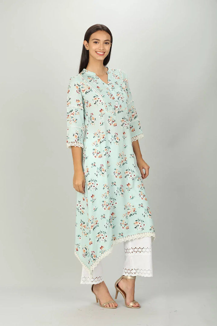 Mint Green Floral Print Aline Kurti