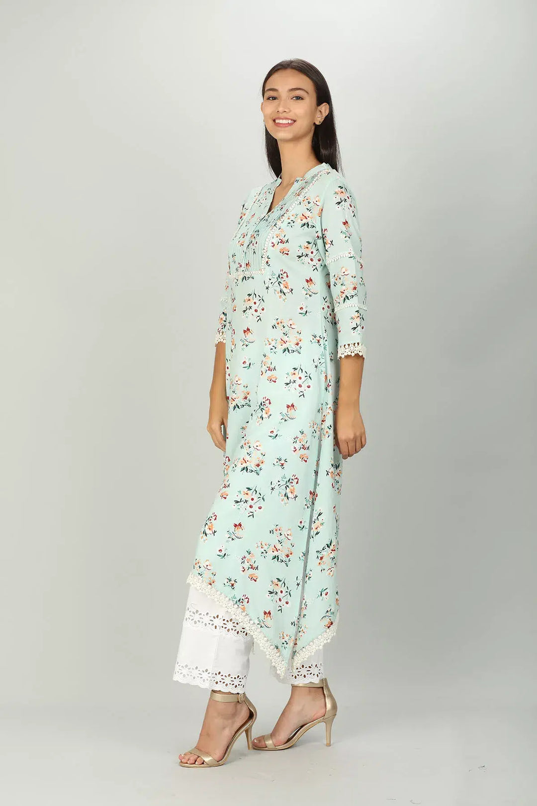 Mint Green Floral Print Aline Kurti