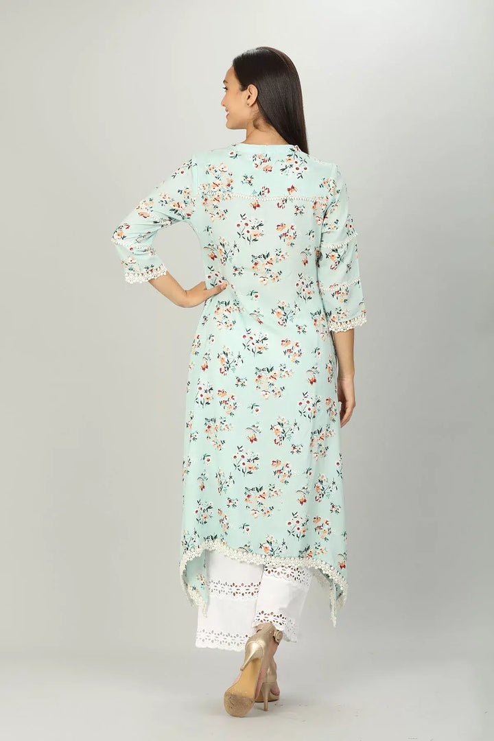 Mint Green Floral Print Aline Kurti