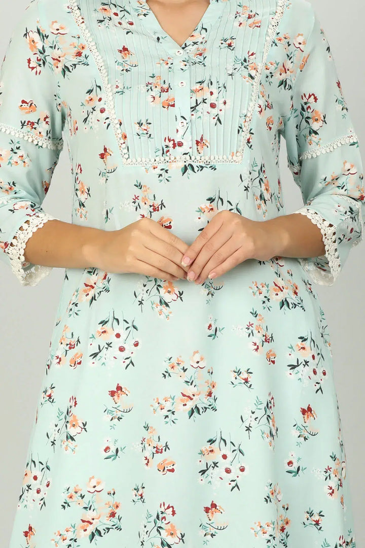 Mint Green Floral Print Aline Kurti