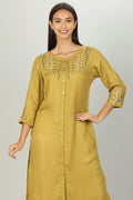 Mustard Yellow Embroidered Kurti