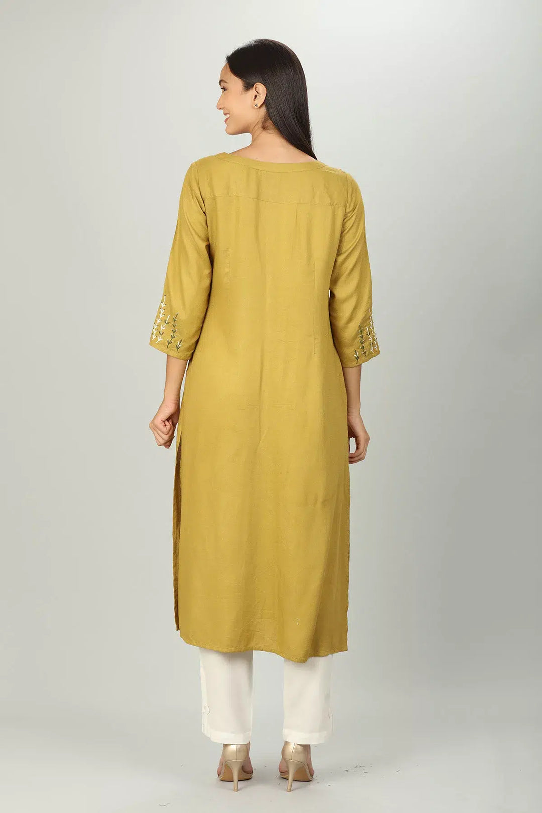 Mustard Yellow Embroidered Kurti