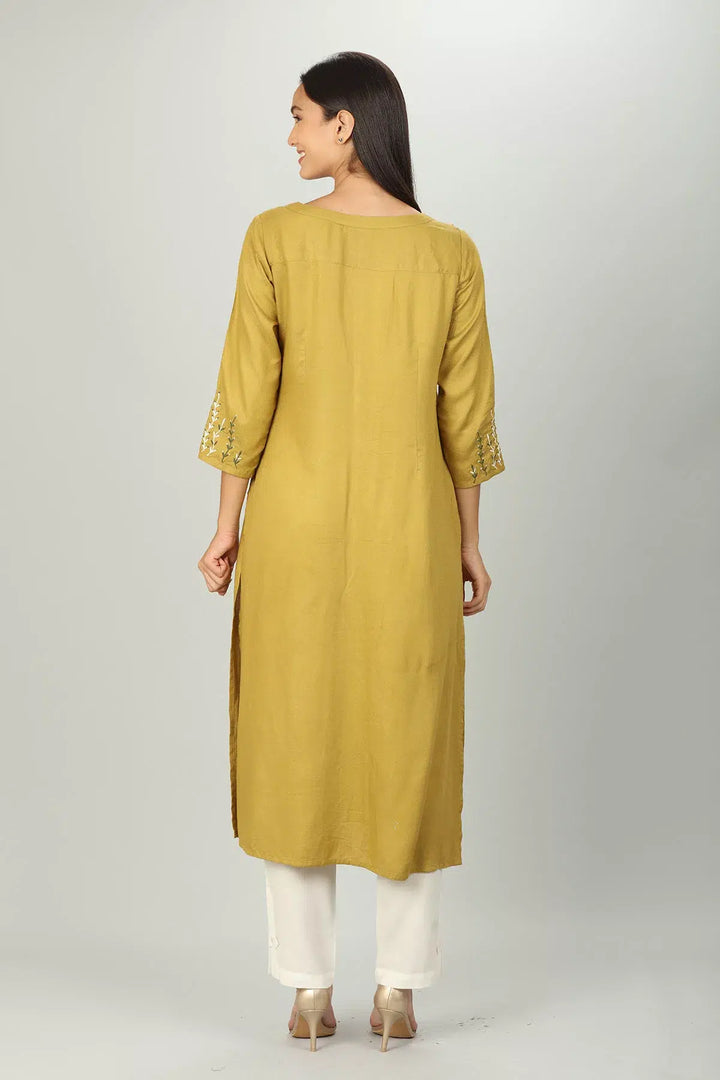 Mustard Yellow Embroidered Kurti