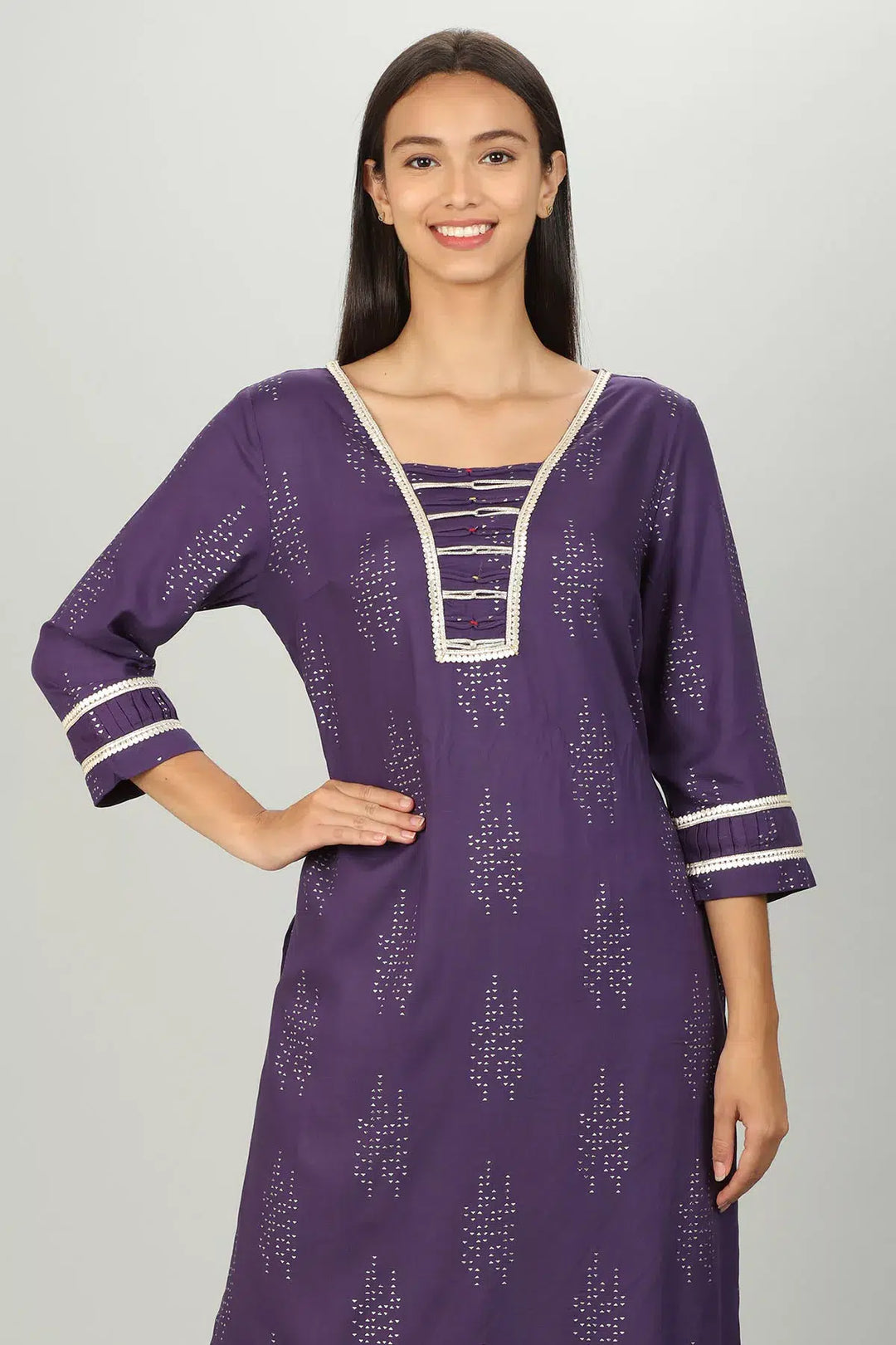 Purple Embelished square neck Kurti