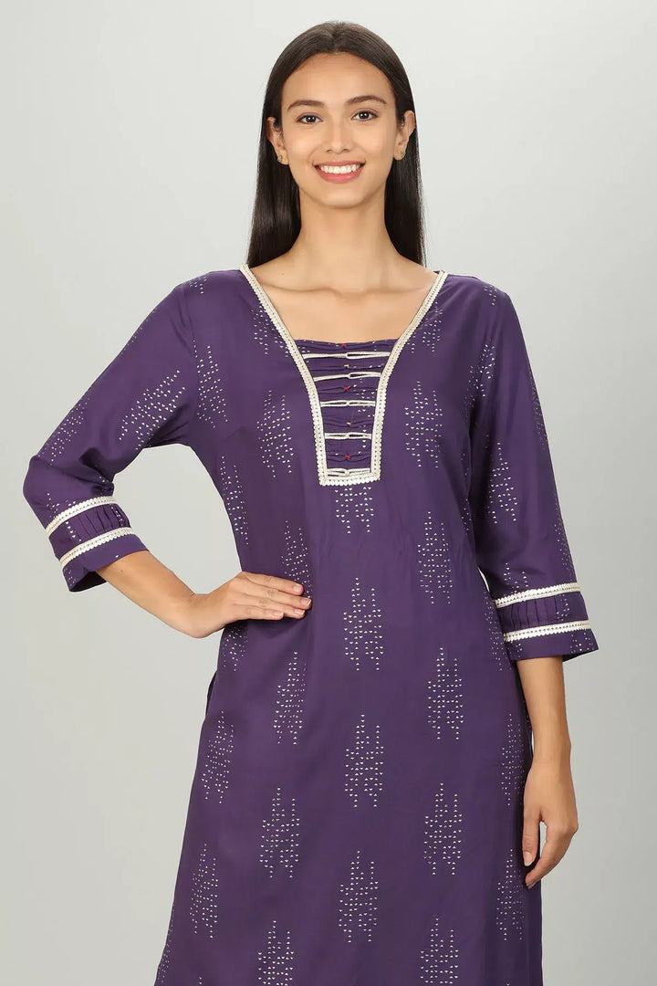 Purple Embelished square neck Kurti